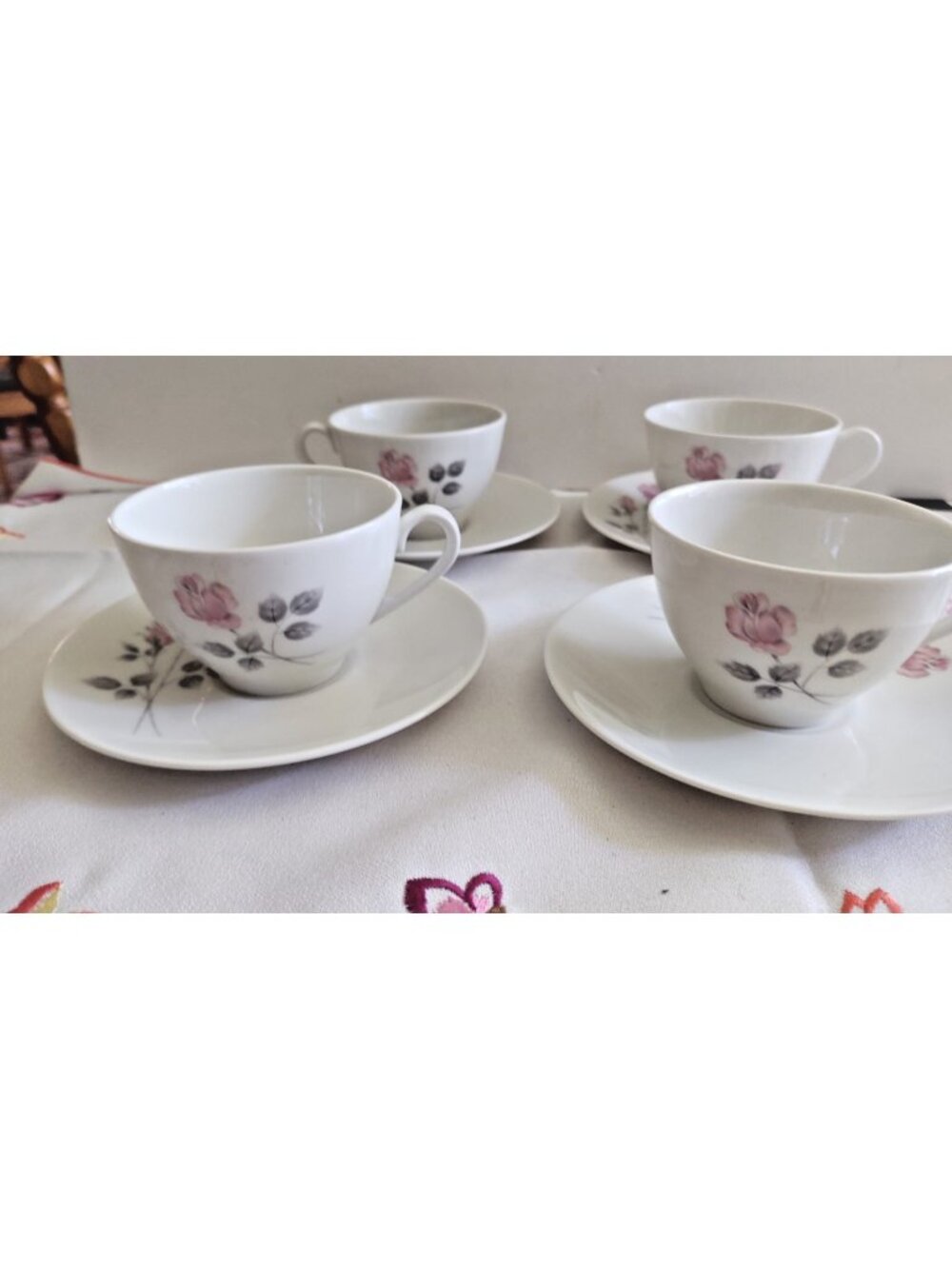 Vintage Royal Doulton Bone China Cup & Saucer sets(4) - Pillar Rose 1970's